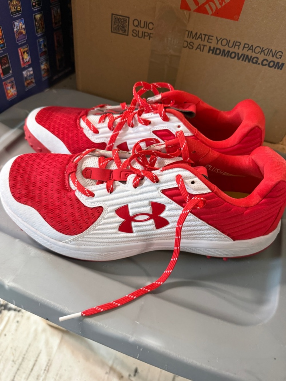 Men’s Under Armour Charged Red and White Cleats size 13